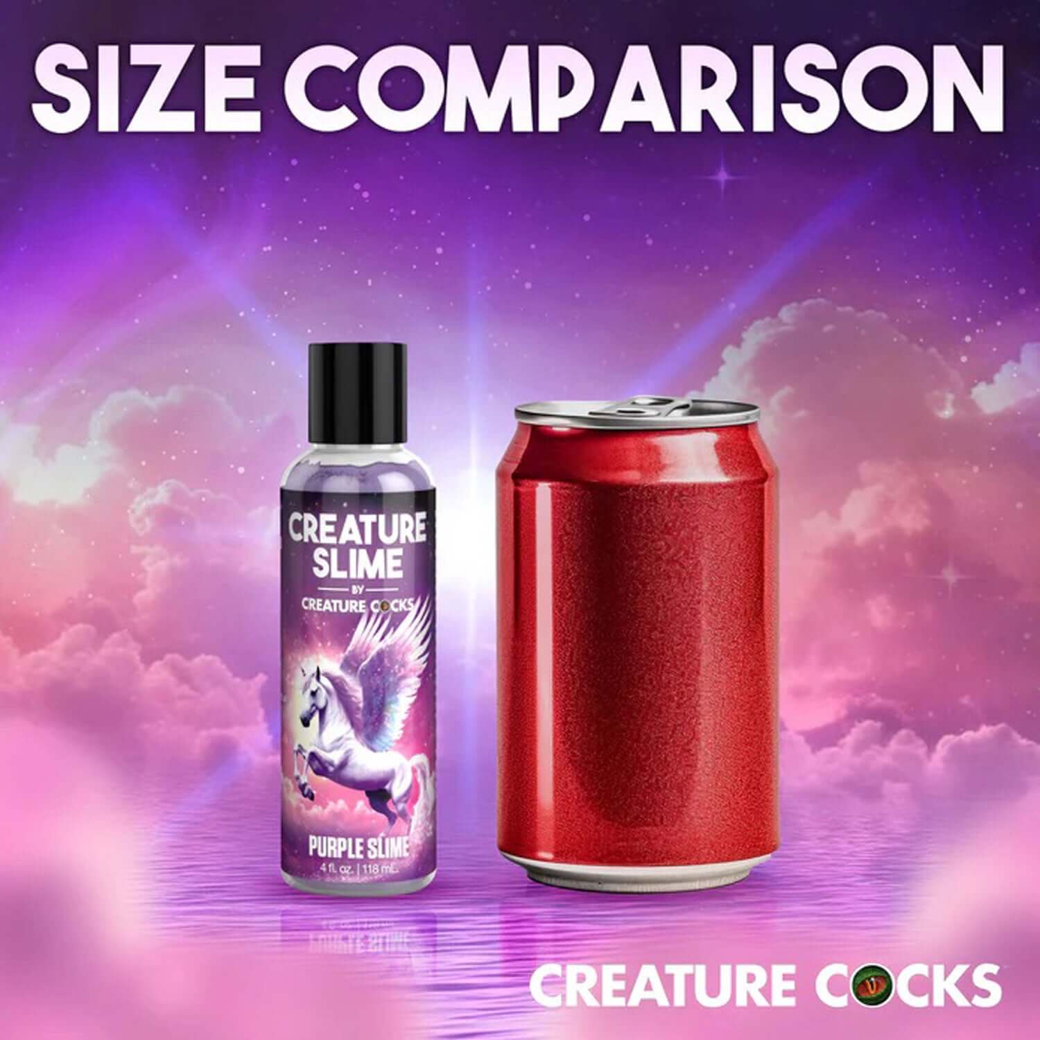 4oz Creature Slime Purple Slime Lubricant Size Comparison with Soda Can