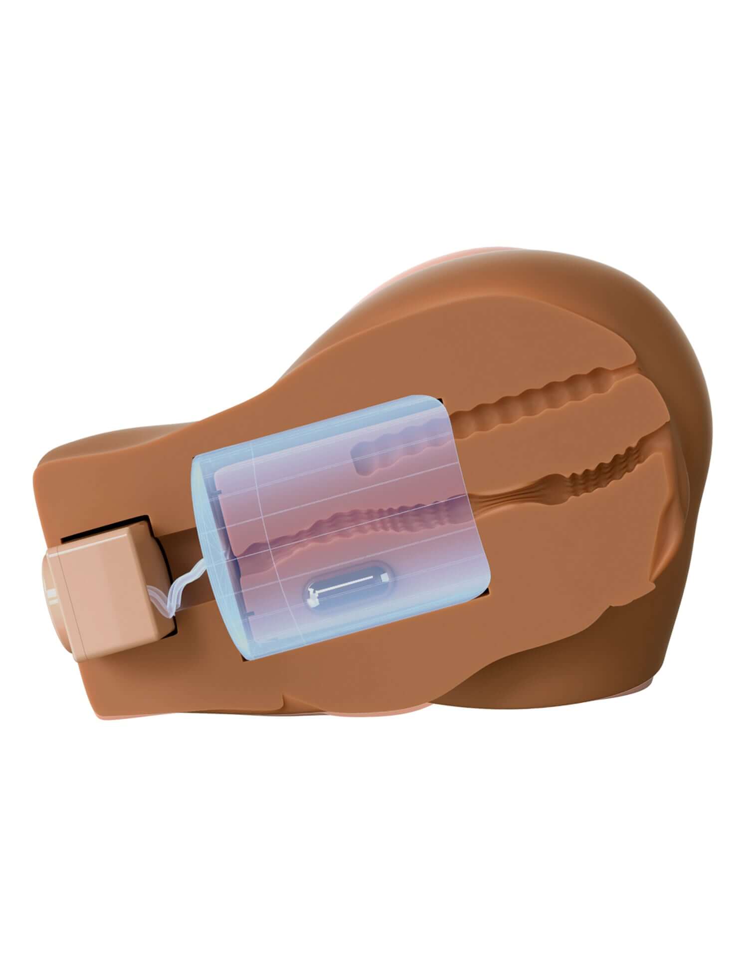 Back That Ass Up Auto Mega Masturbator in brown, showcasing the internal suction and vibration technology.