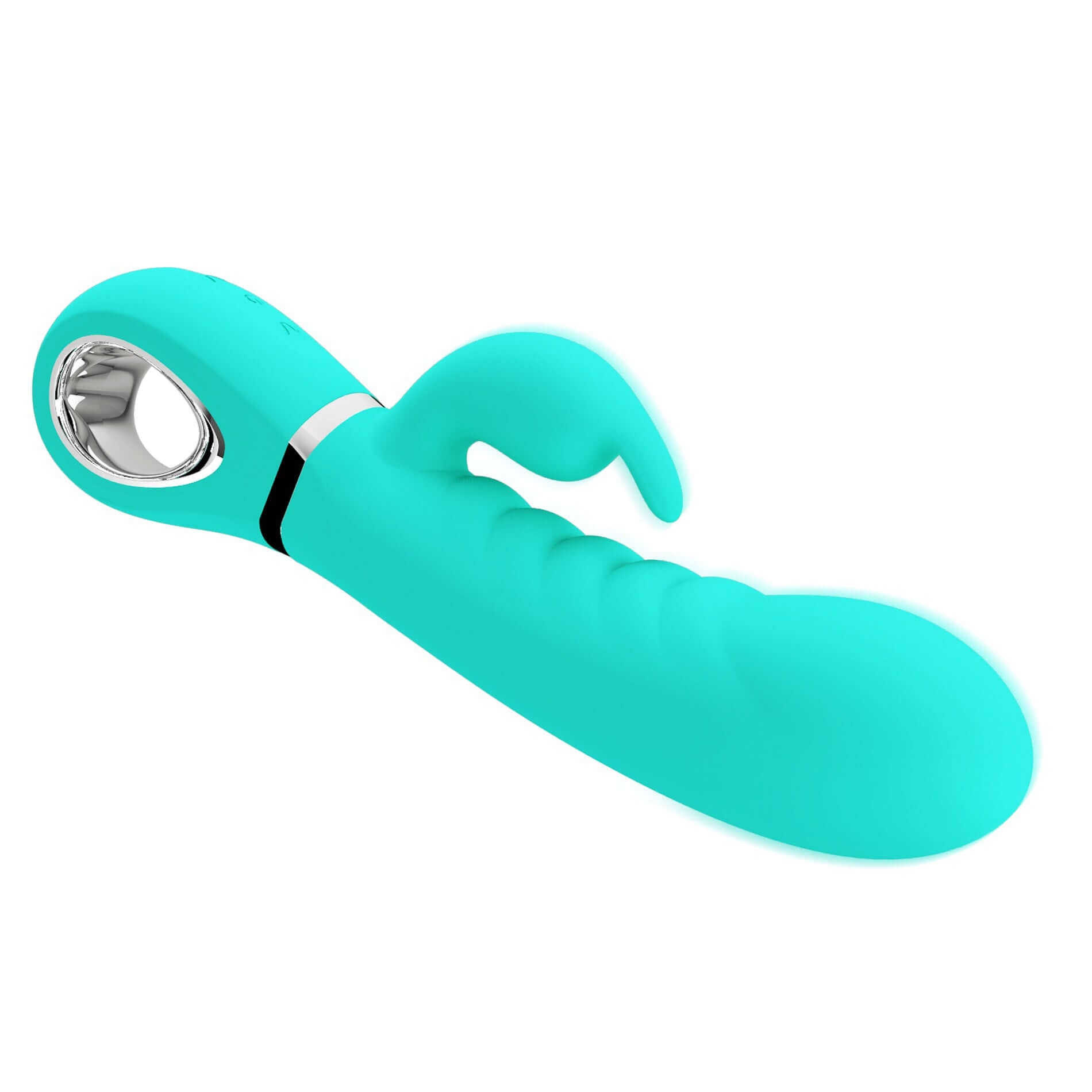 Prescott Super Soft Rabbit Silicone Vibrator in teal with ultra soft, smooth touch for a comfortable, skin-friendly experience.