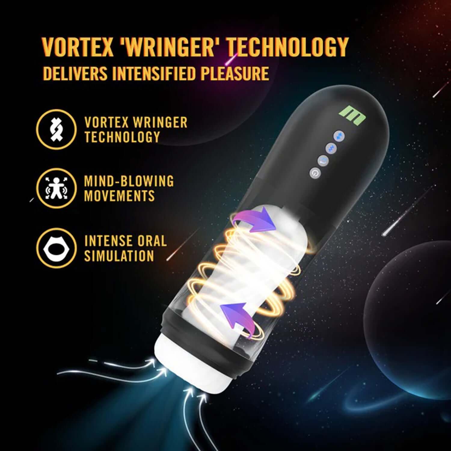 Quantumx automatic stroker with Vortex 'Wringer' technology for intensified pleasure and oral simulation.