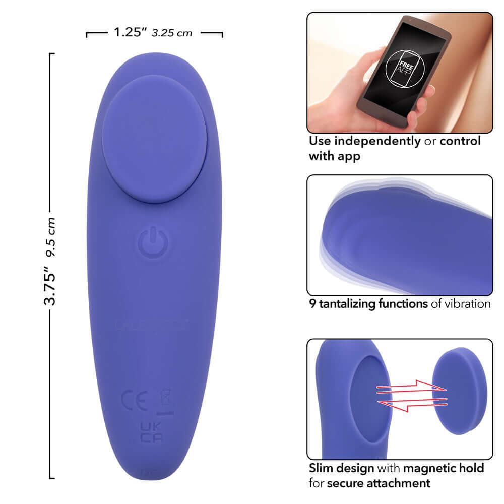 Calexotics Connect Panty Teaser - Periwinkle, with app control, 9 vibration functions, magnetic hold for secure attachment