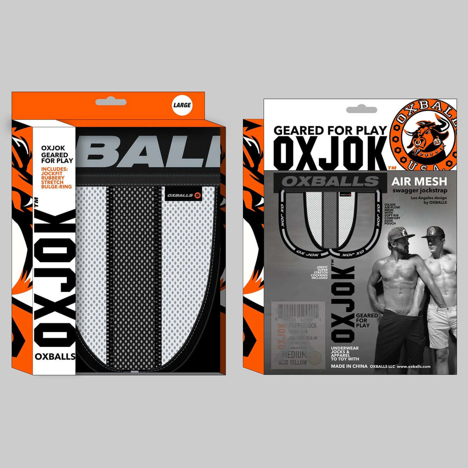 Airmesh Upthrust Slider-Strap Jock Ice White packaging showing front and back views with Oxjok branding and mesh comfort design