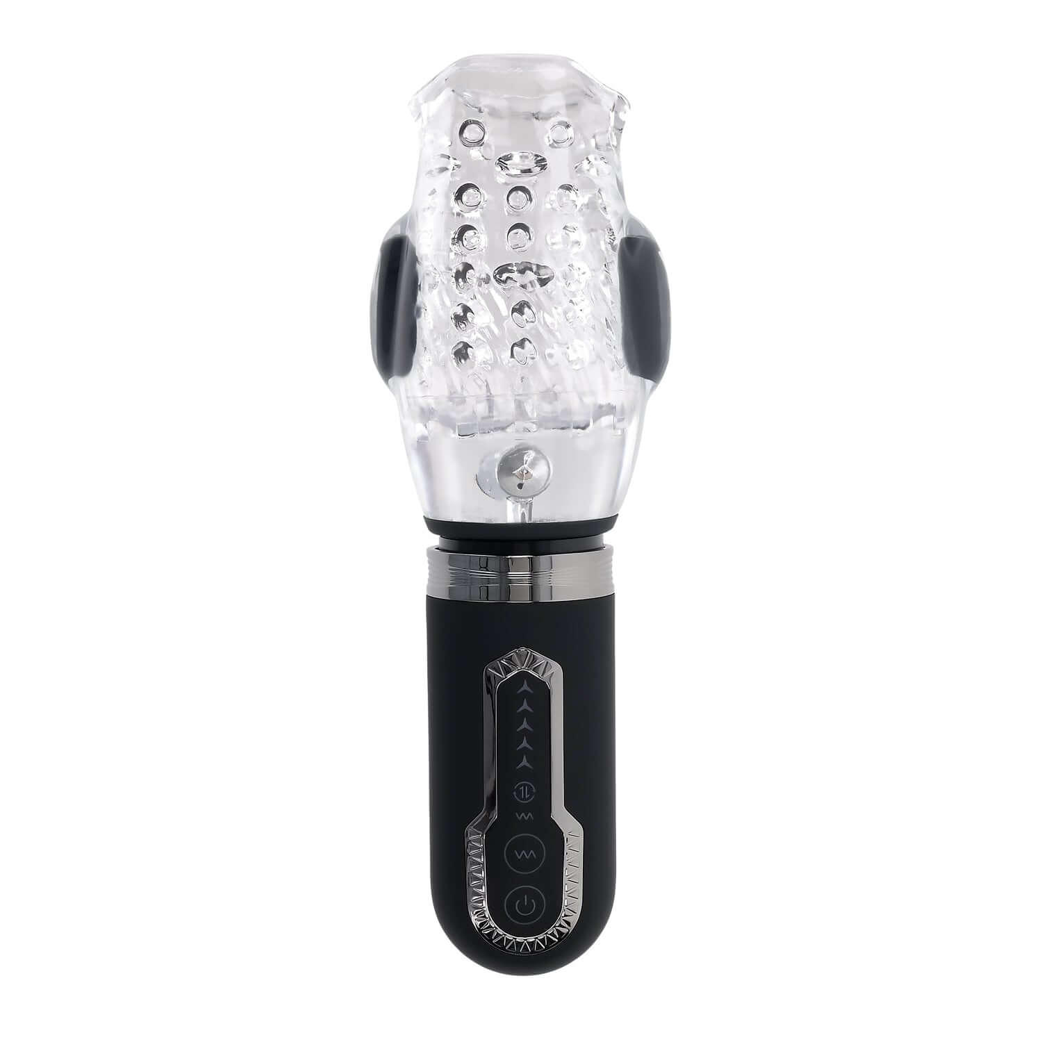 Thrill Ride Rotating Stroker featuring a clear nubbed channel and ergonomic control panel for customizable pleasure.