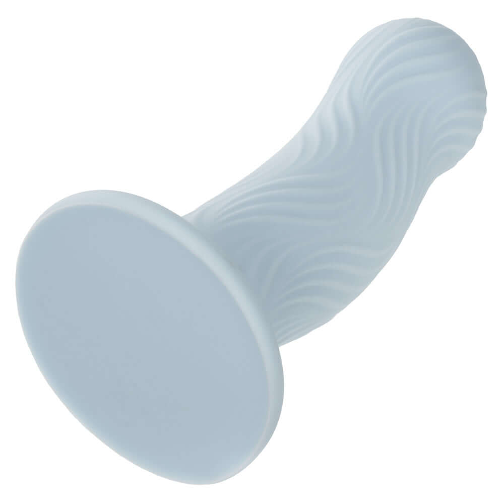 Blue Wave Rider Foam Dildo with wavy texture and bulbous shape, crafted from liquid silicone for enhanced sensations.