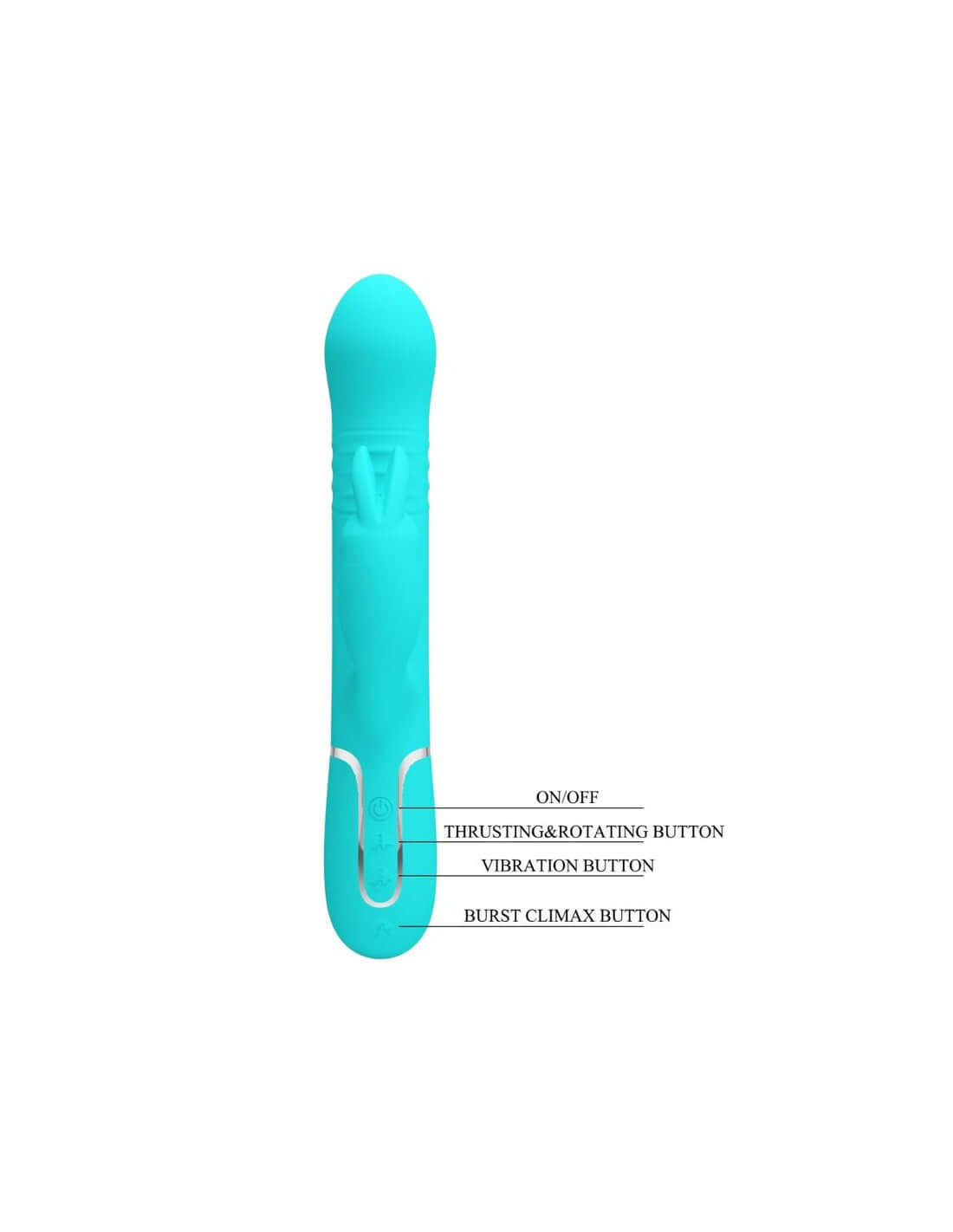 Turquoise Coale Rabbit Vibrator Pearls with powerful dual motors, various vibration intensities, and thrusting buttons for maximum pleasure.