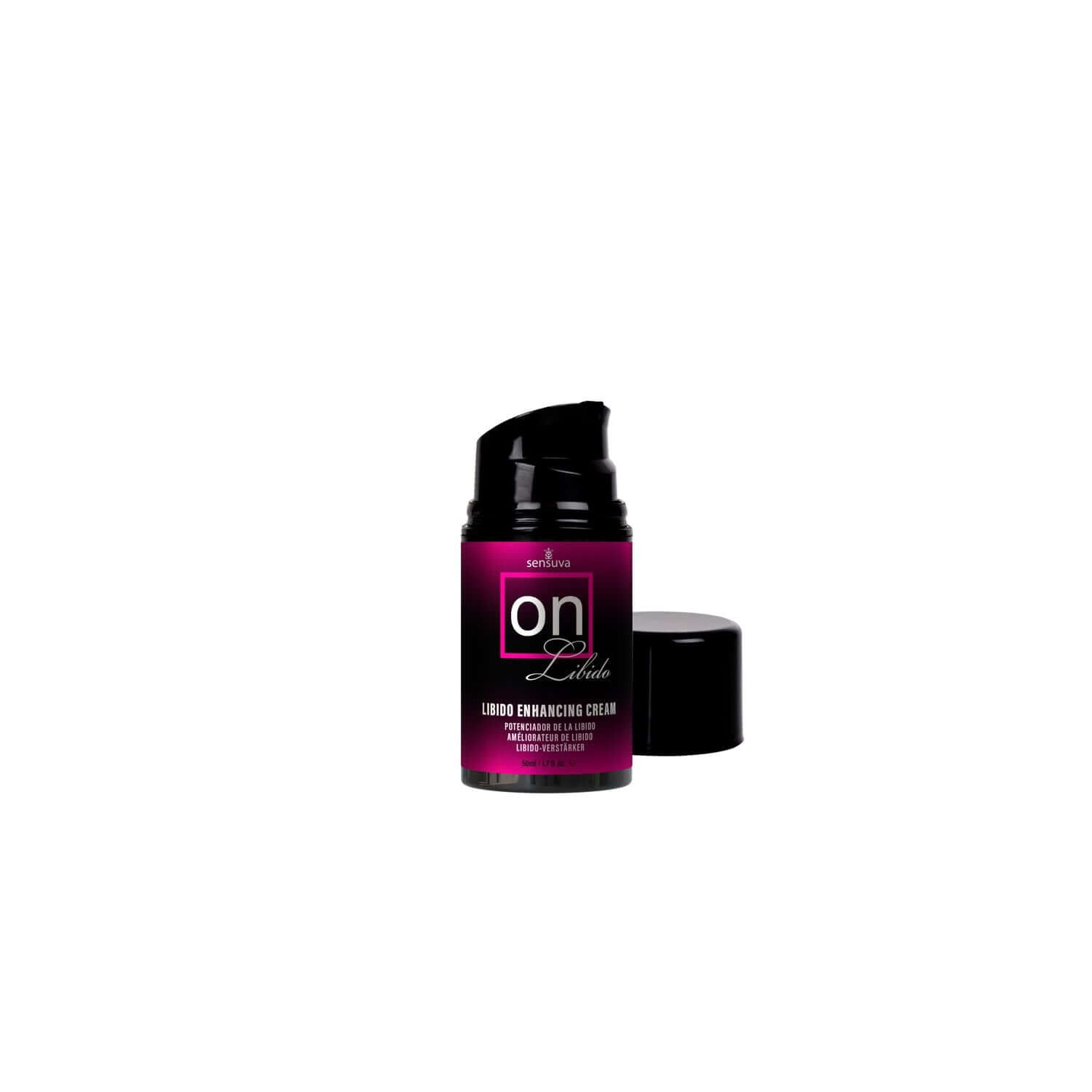 On Natural Libido for Her 1.7oz daily cream in a sleek pump bottle for enhancing female desire and arousal.