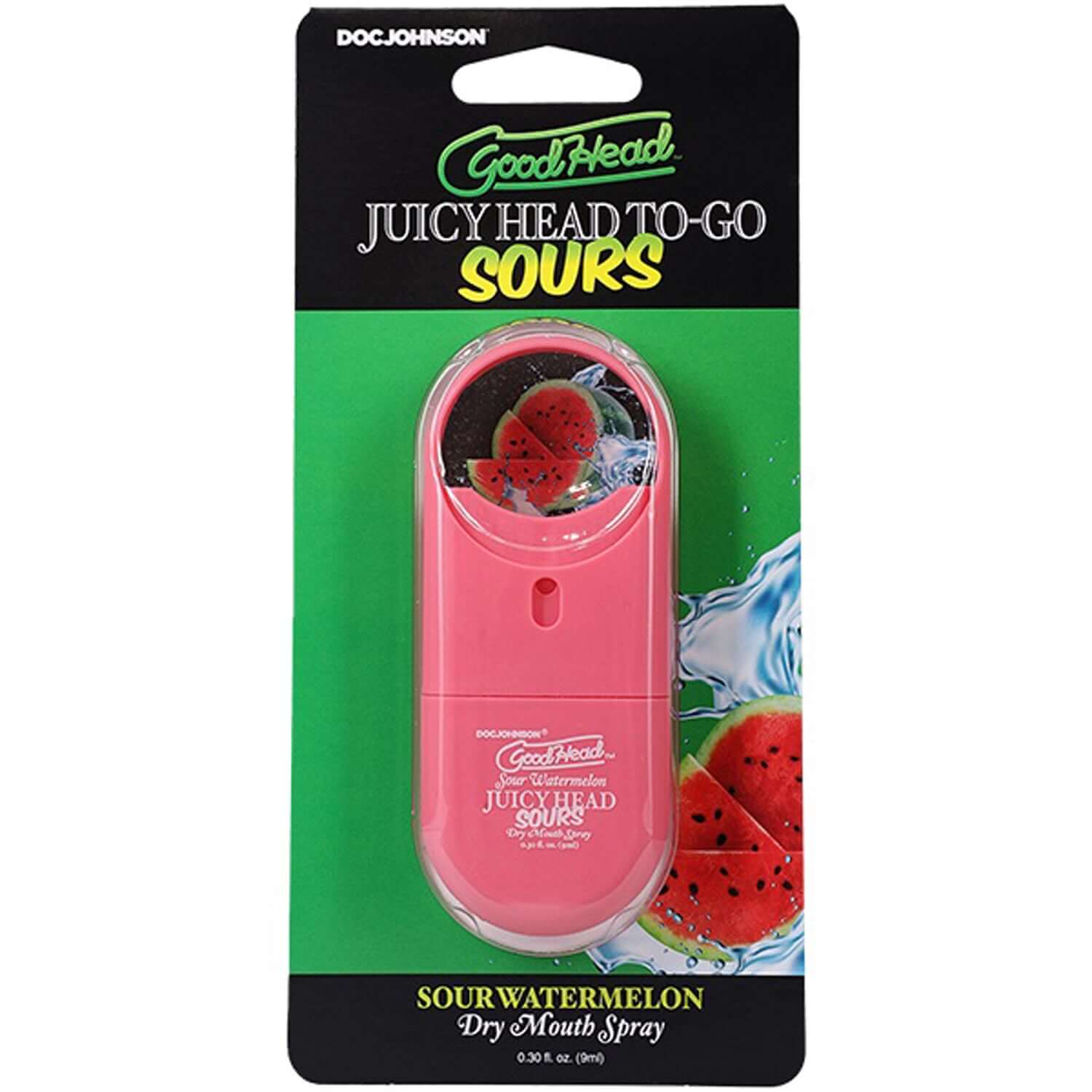 Goodhead Juicyhead Dry Mouth Spray Sour Watermelon in travel-size packaging for oral sex enhancement.