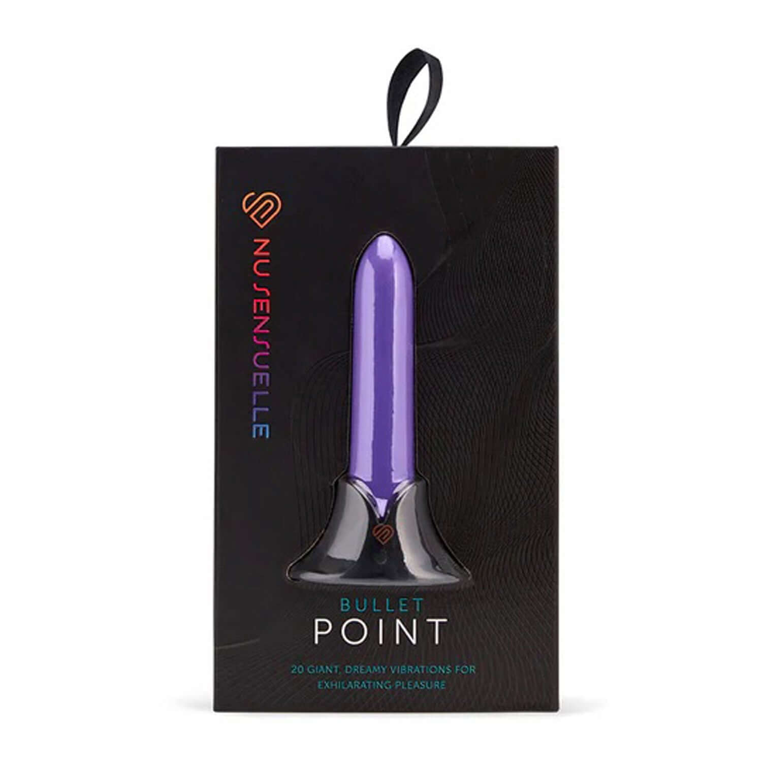 Nu Sensuelle Point Bullet Purple in packaging with 20 vibration settings for pleasure.