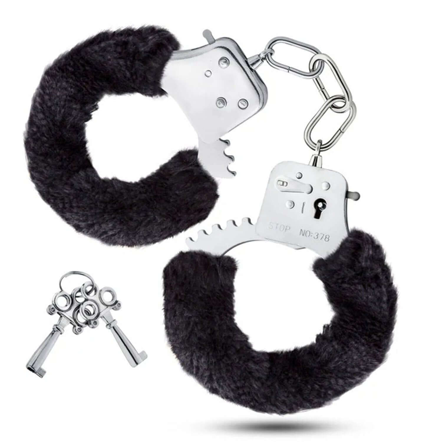 Temptasia Beginner Cuffs Black with soft fur lining and keys for BDSM play.