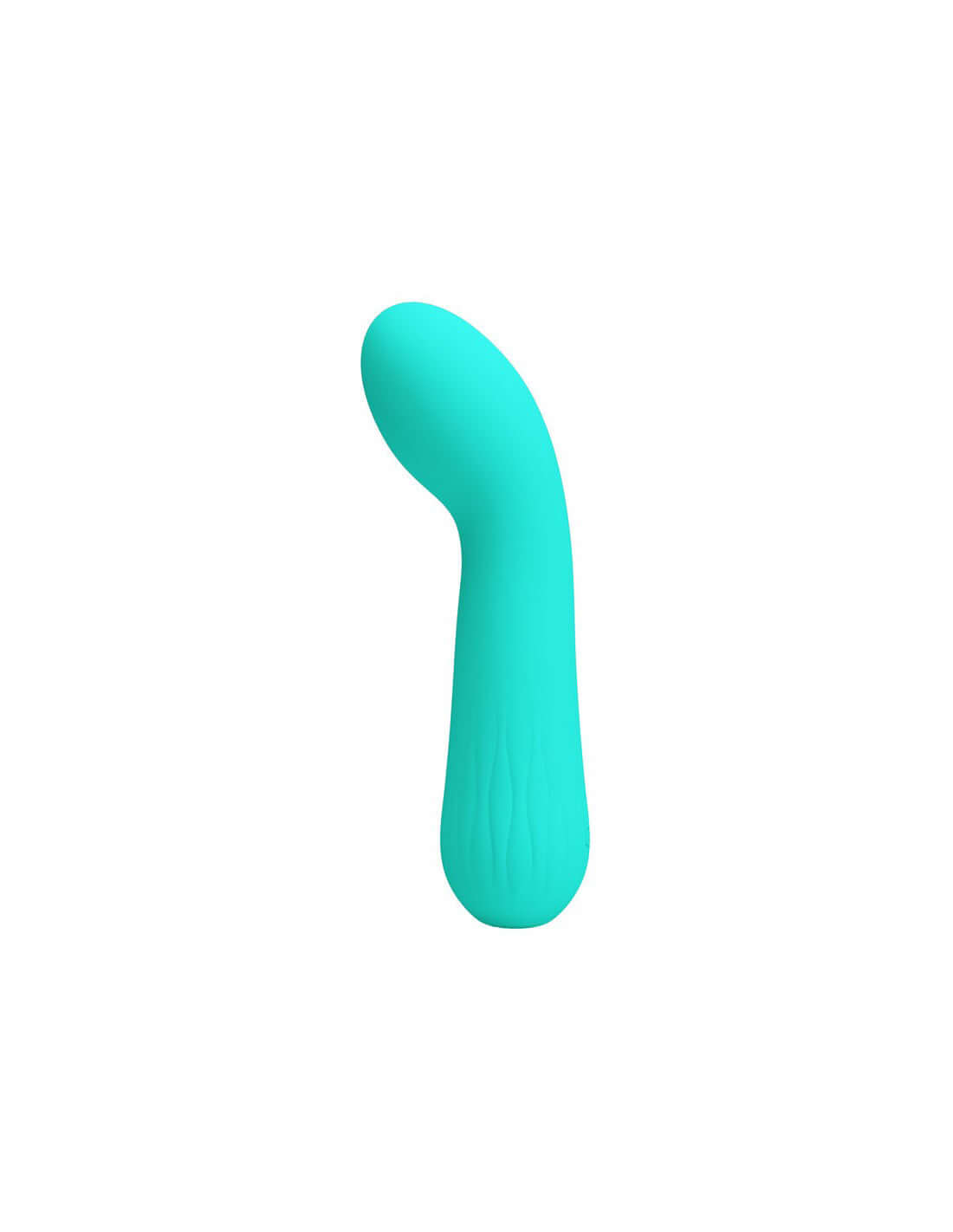 Faun Rechargeable Vibrator in turquoise with soft silicone and curved tip for G-spot stimulation, featuring velvety texture and flexibility.