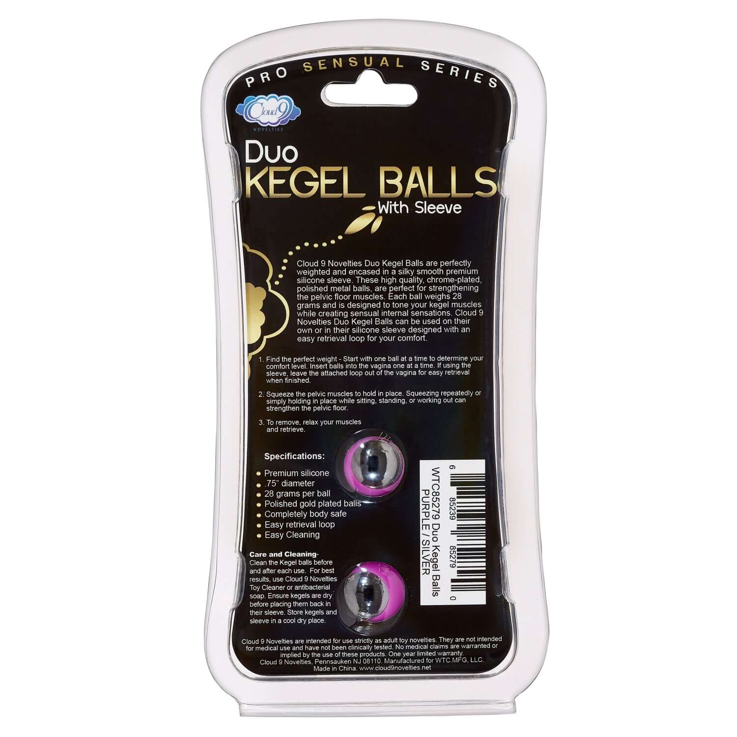 Duo Kegel Balls packaged in premium silicone sleeve for pelvic floor strengthening by Cloud 9 Novelties, 28g each ball.