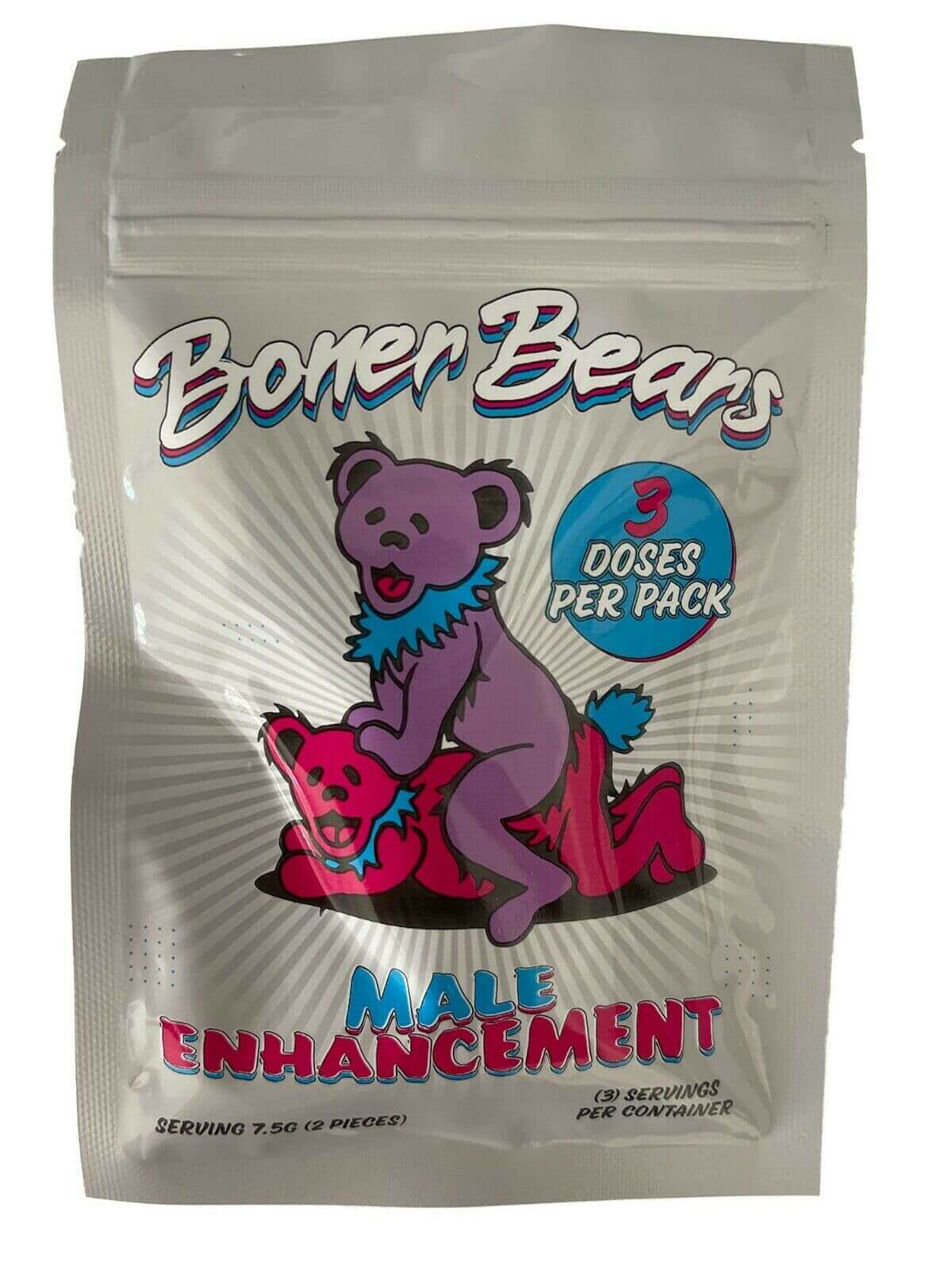 "Boner Bears Male Enhancement Gummies Packaging with Cartoon Design"