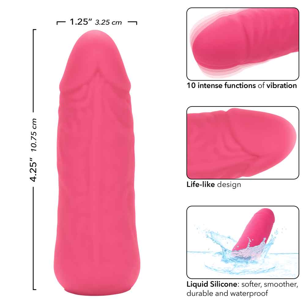 Pink Mini Vibrating Studs Dildo with life-like design, 10 vibration functions, and made of liquid silicone for durable, waterproof pleasure.