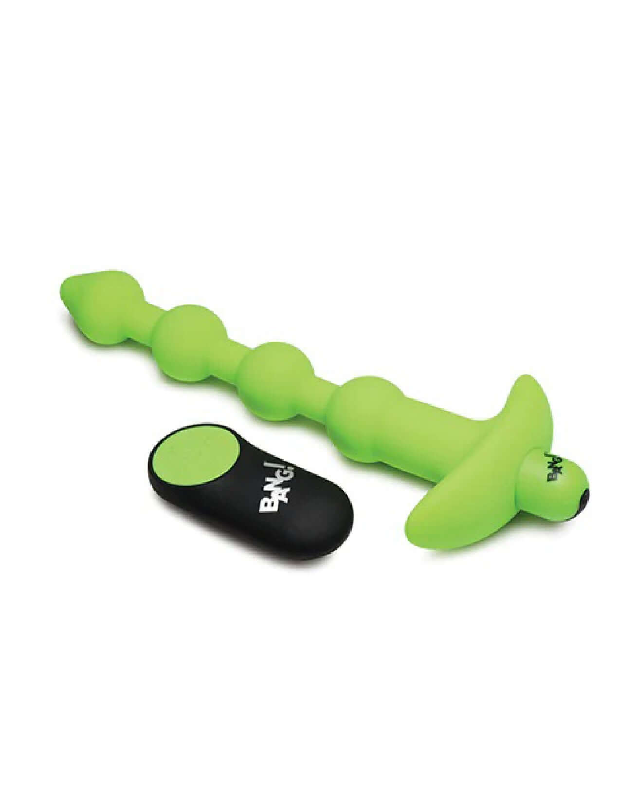 Glow in the dark green silicone vibrating anal beads with remote control, 4 speeds, 7 patterns, waterproof, USB rechargeable.