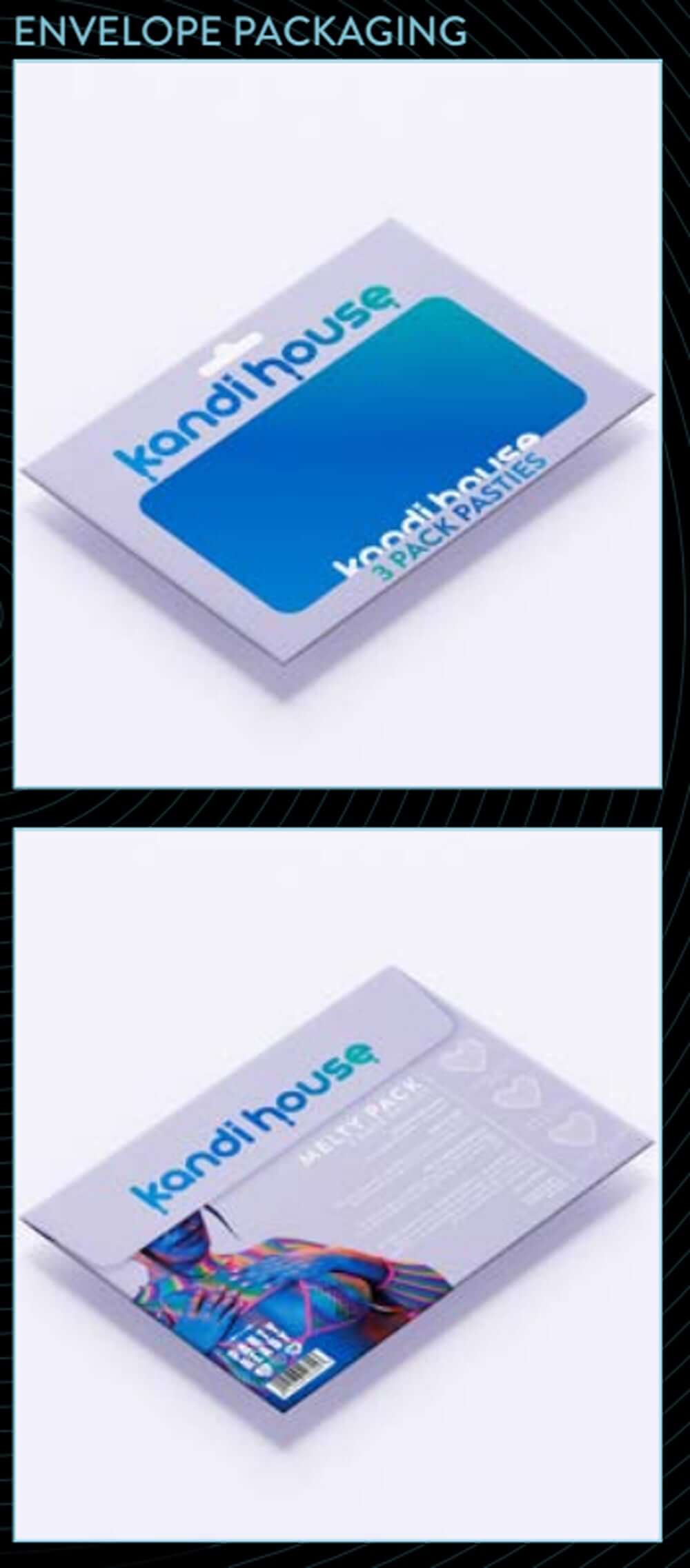 KandiHouse Prism Pack Pasties envelope packaging showing front and back design, featuring vibrant colors and product details.