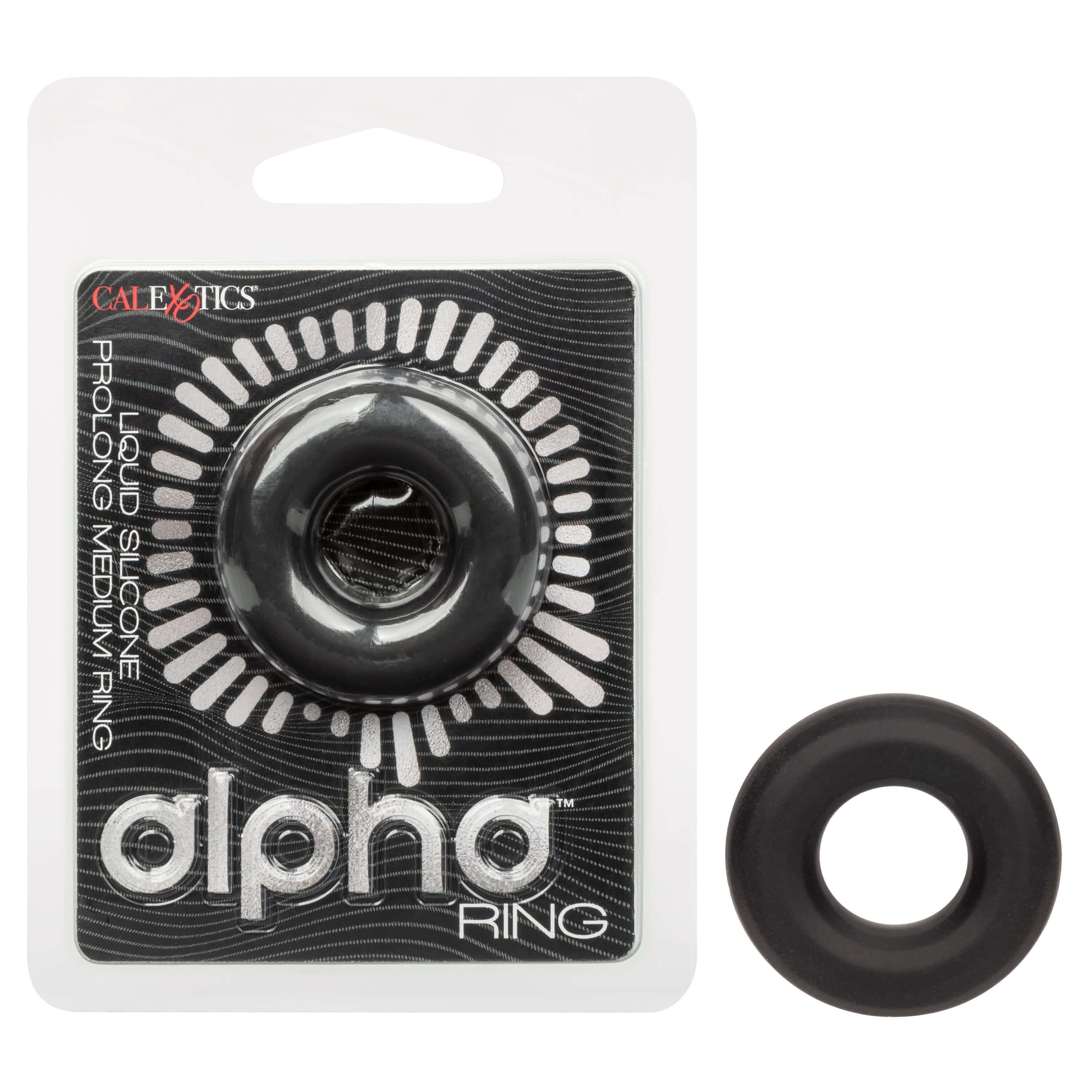 Alpha Liquid Silicone Prolong Medium Ring - Black in Packaging Display