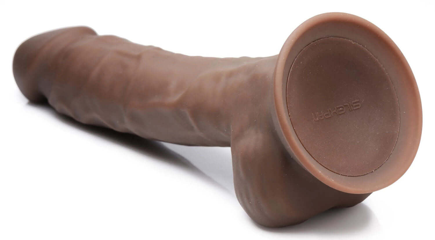 Fleshstixxx 8-inch brown vibrating silicone dildo with balls and suction cup