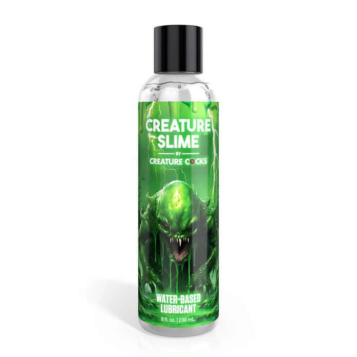 Creature Slime Water-Based Lubricant 8oz bottle with green creature design and black cap.