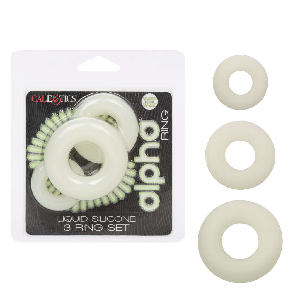 Alpha Glow-in-the-Dark Liquid Silicone 3 Ring Set - White featuring high-grade, durable, and comfortable intimate enhancers.