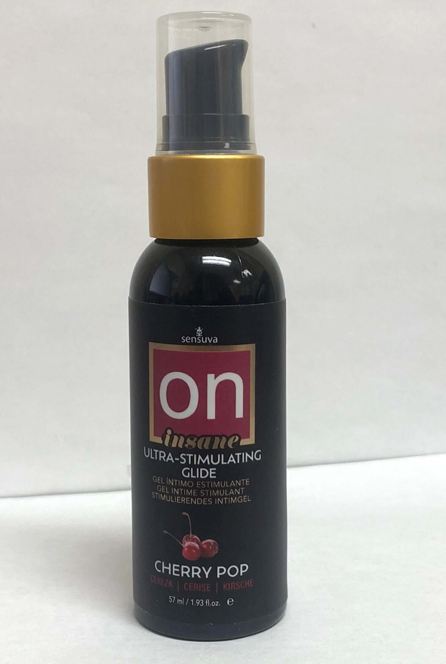 ON Insane Ultra-Stimulating Glide Cherry Pop 2oz bottle for intense warming and stimulating sensation.