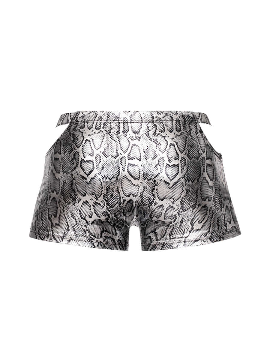 S'Naked Pouch Short in Silver/Black with Metallic Snake Print - Sleek Fit, Cut Out Window, Soft to the Touch, Men's Underwear