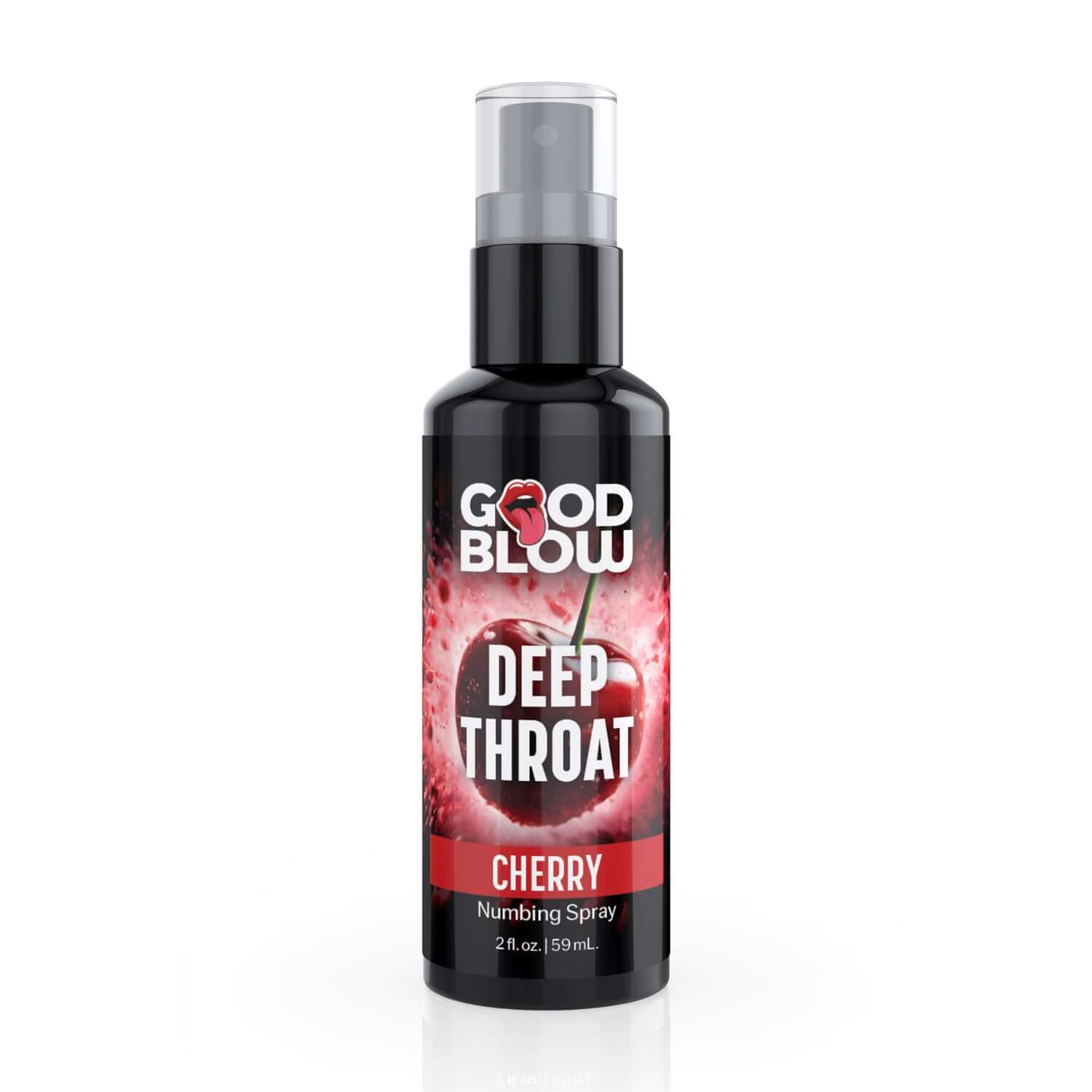 Cherry flavored deep throat numbing spray bottle, 1oz, with fast-acting oral desensitizer for reducing discomfort during oral sex.