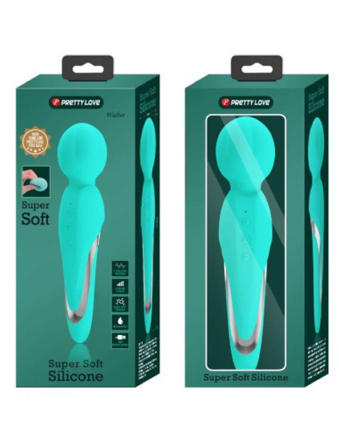 Seafoam Walter Super Soft Silicone Wand in packaging showing ultra soft design and skin-friendly features.