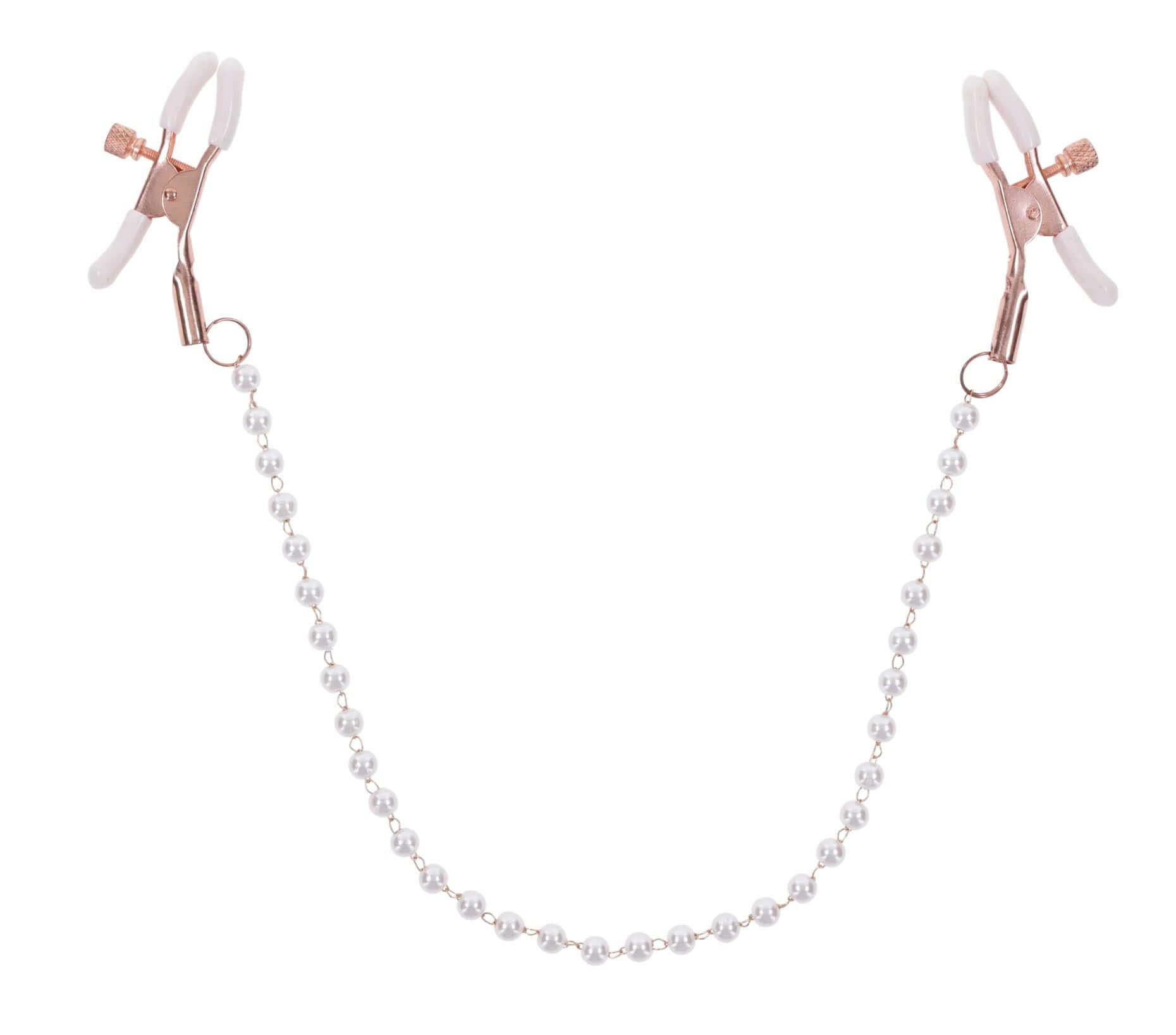 Peaches ‘N Creame Pearl Nipple Clamps - Pink with rose gold accents and pearl chain