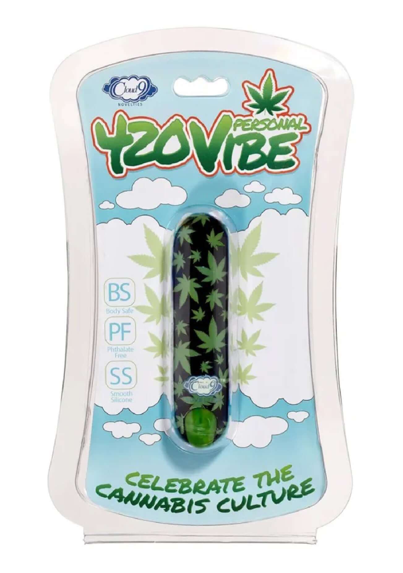 420 Personal Vibrator Stubby Vibe Black Cannabis Leaf packaging - Celebrate the Cannabis Culture from Cloud 9 Novelties