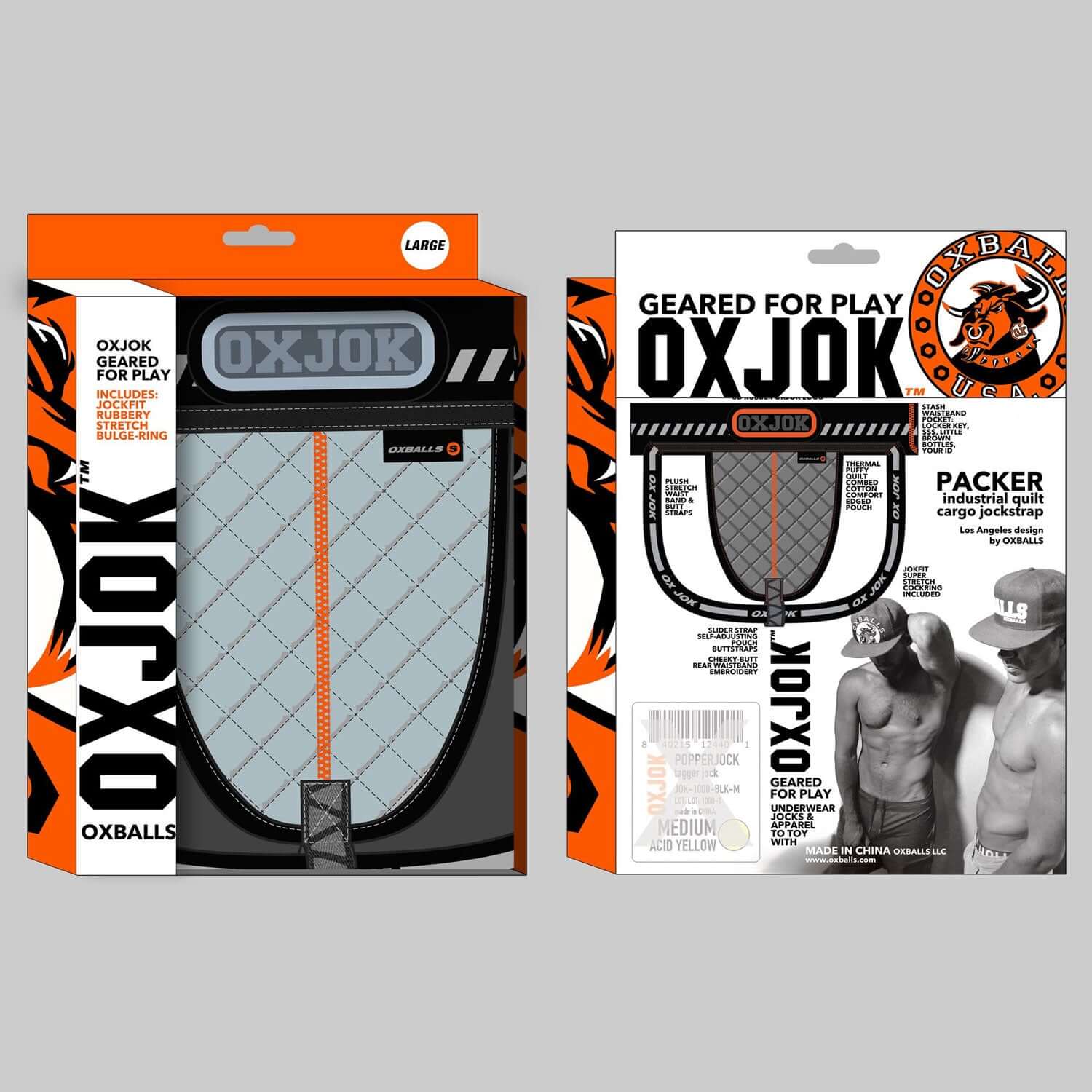 Packer Industrial Quilted Cargo Strapjock Mist Heather Medium packaging front and back showing detailed design and features.