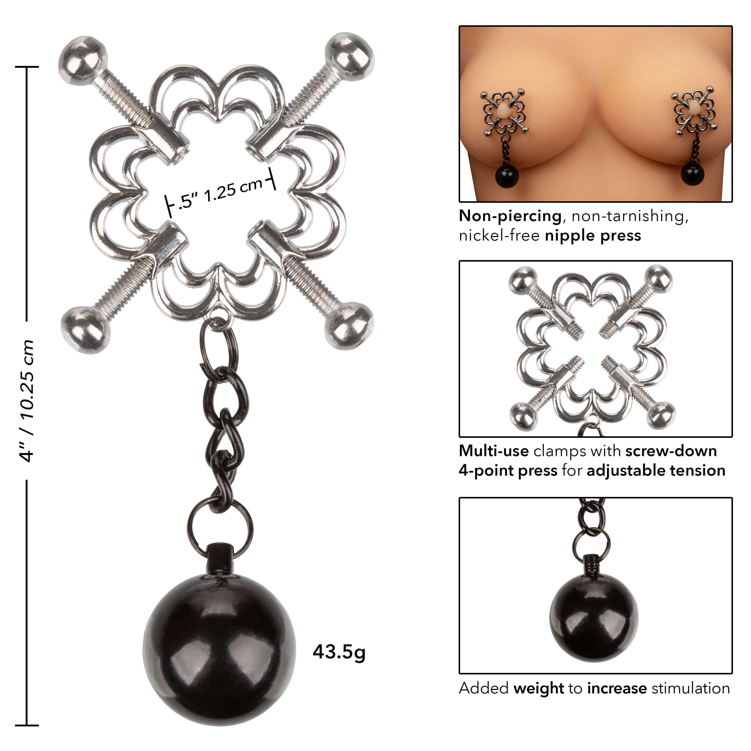 Nipple Grips 4-Point Weighted Nipple Press with adjustable screws and added weight for intensified nipple stimulation