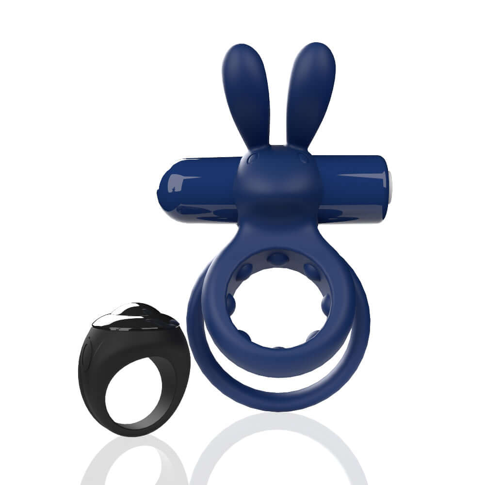 Screaming O Remote Controlled Ohare Blue Vibrating Ring with Dual Cock Rings and Flexible Clitoral Ears