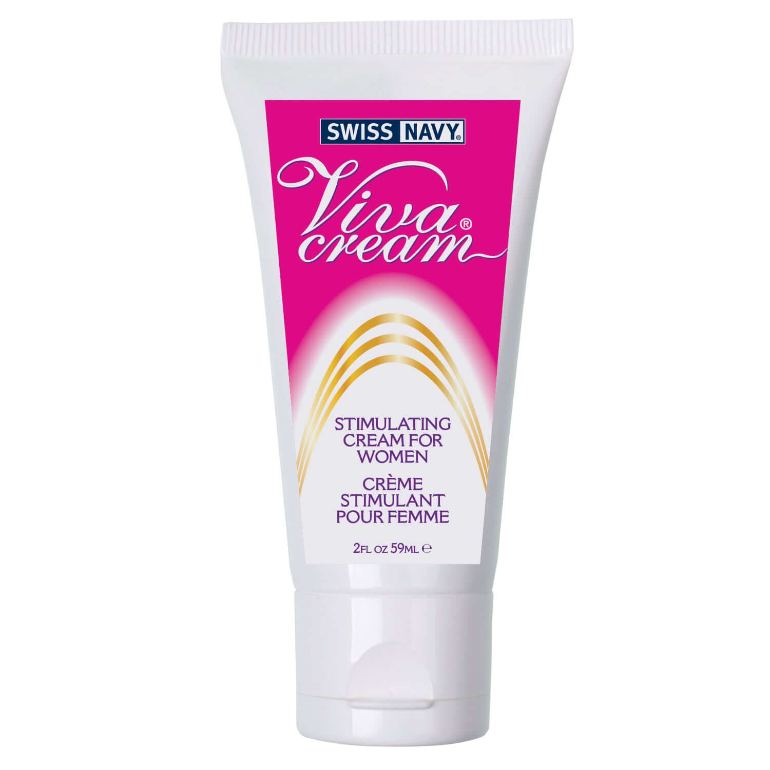 Viva Cream 2oz/59ml stimulating cream for women in a sleek white tube with pink accents.