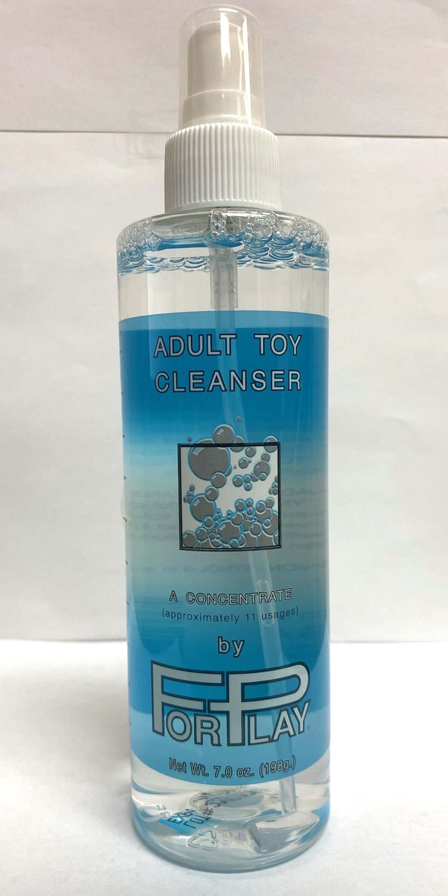 Forplay Adult Toy Cleanser 7 oz bottle with spray nozzle, effective cleaning solution for adult toys.