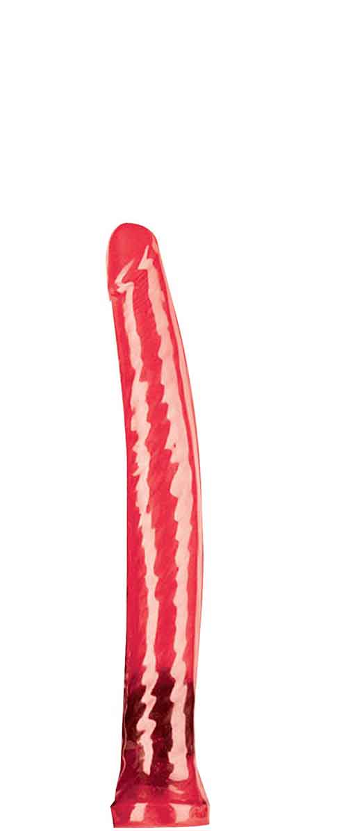 Pink Nasstoys Anal Tickler Jelly Dildo with soft and flexible long, slender design on a white background.