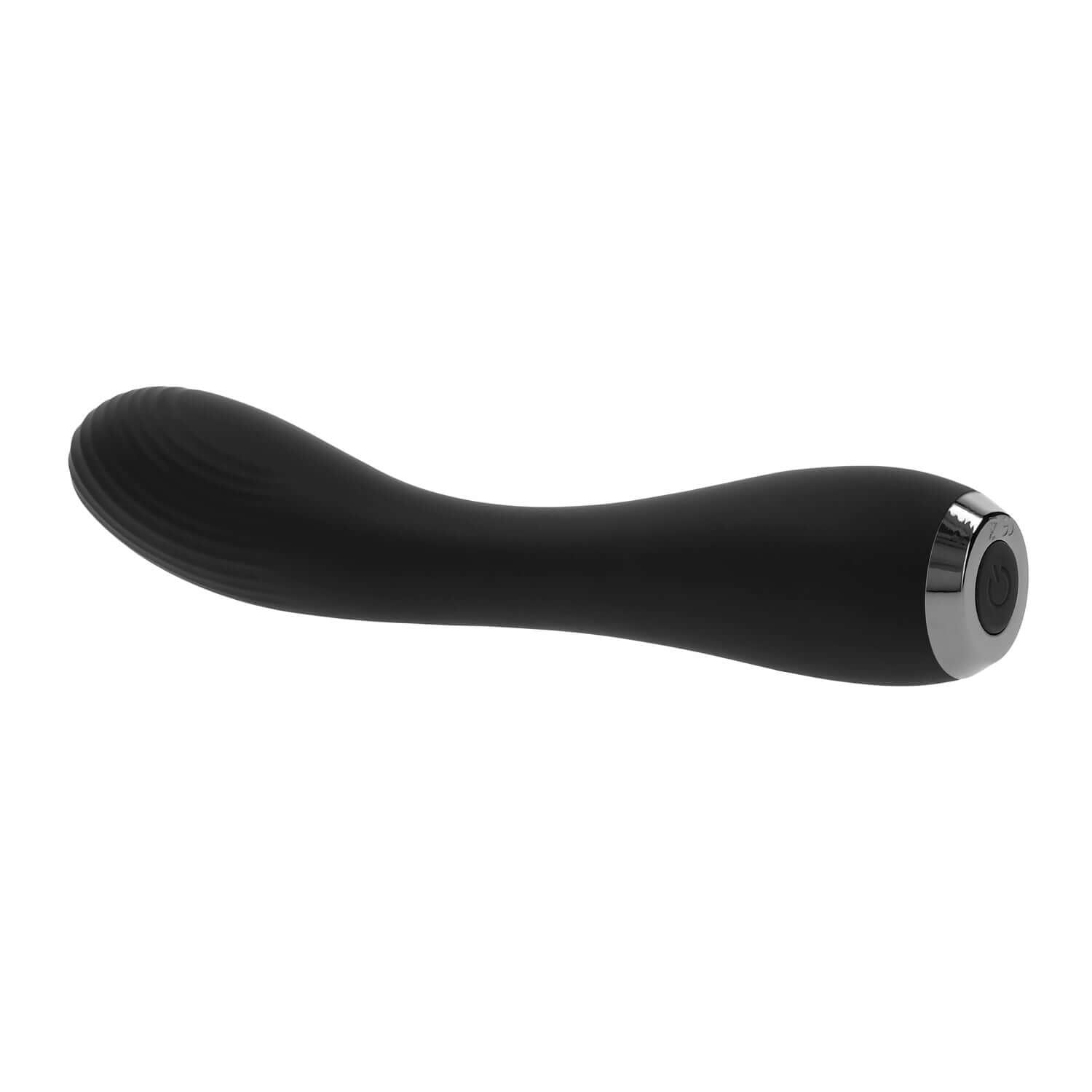 Midnight Magic G-spot vibrator in black with textured shaft and sleek design, featuring a control button and a sturdy base.