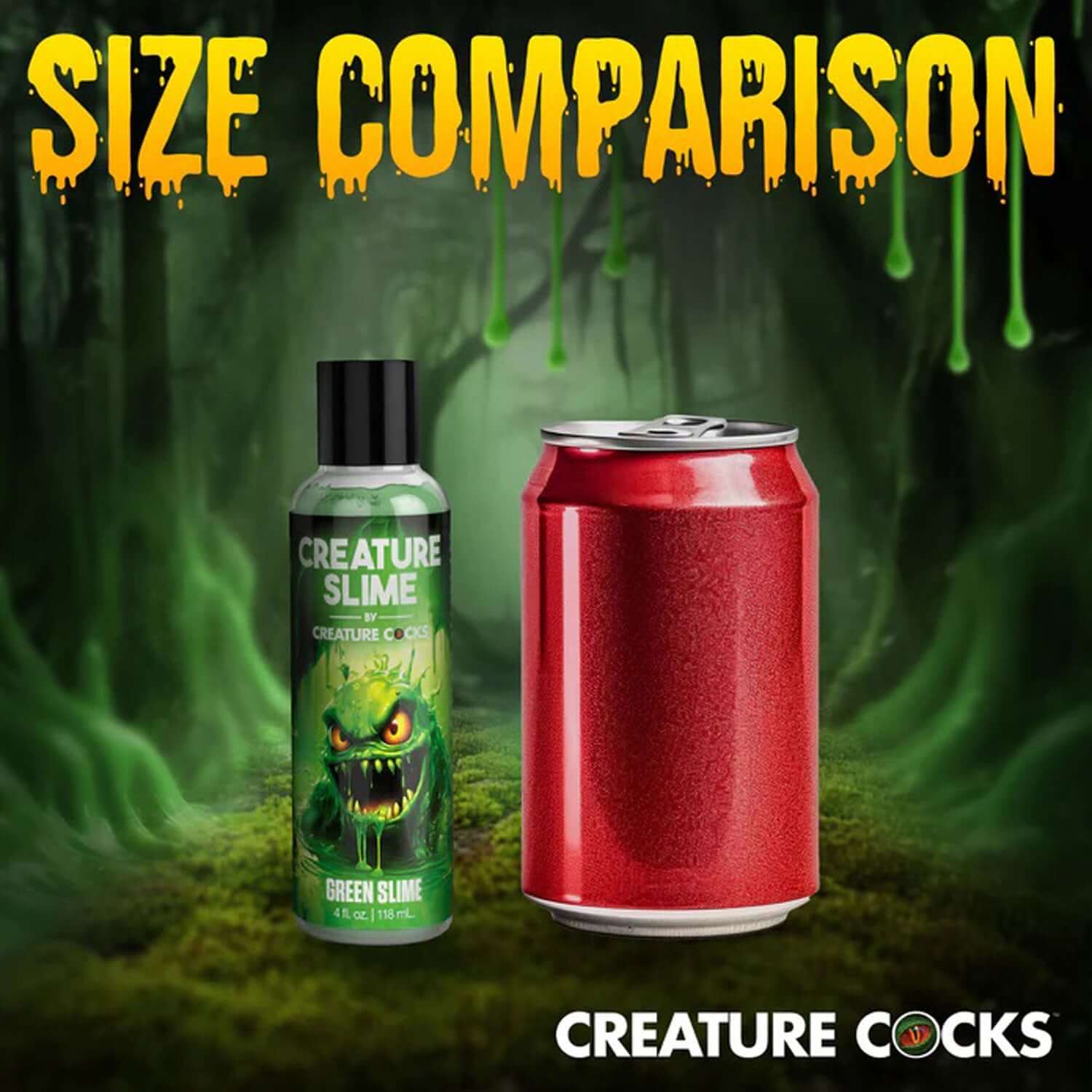 4oz Creature Slime Green Slime Lubricant size comparison with soda can.