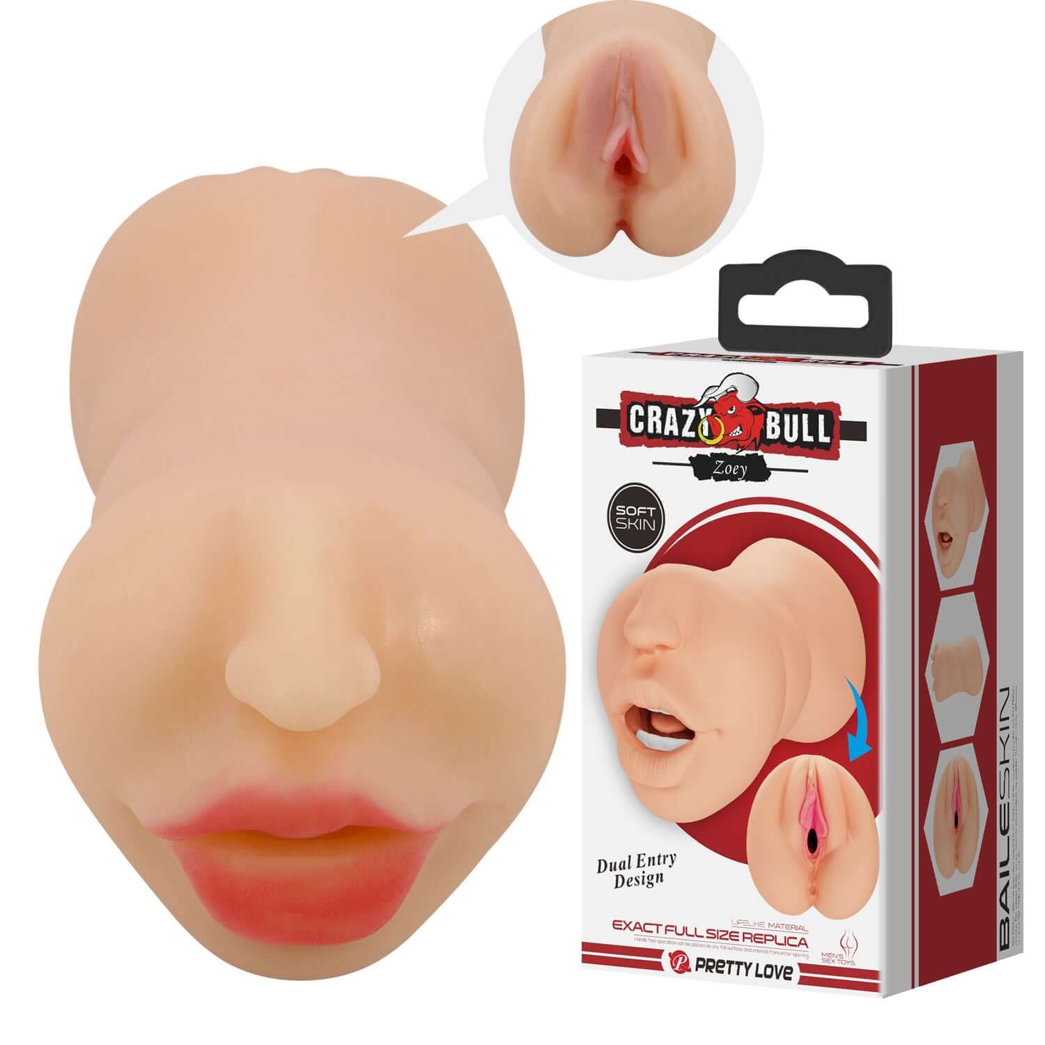 Realistic dual-entry mouth and vagina masturbator with soft skin texture and detailed design, ideal for ultimate pleasure.