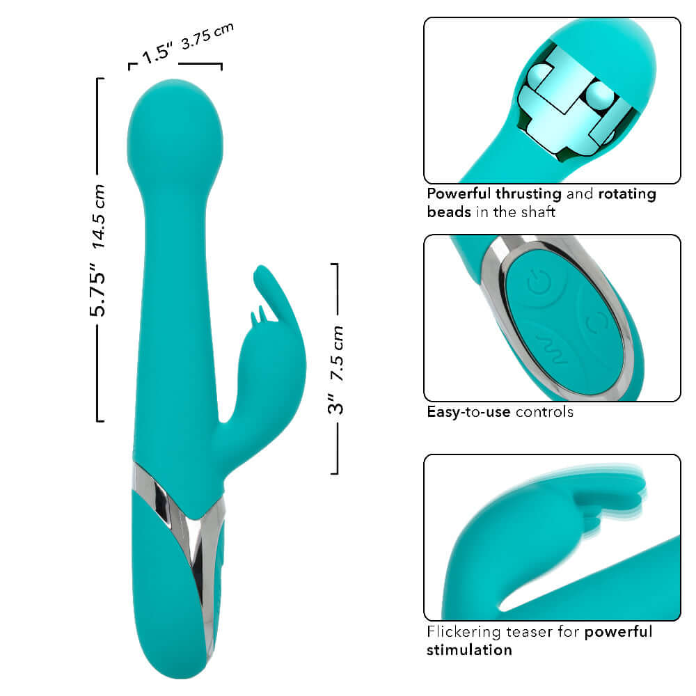 Enchanted Oscillate Massager - Turquoise with powerful thrusting and rotating beads in the head and flickering teaser feature.