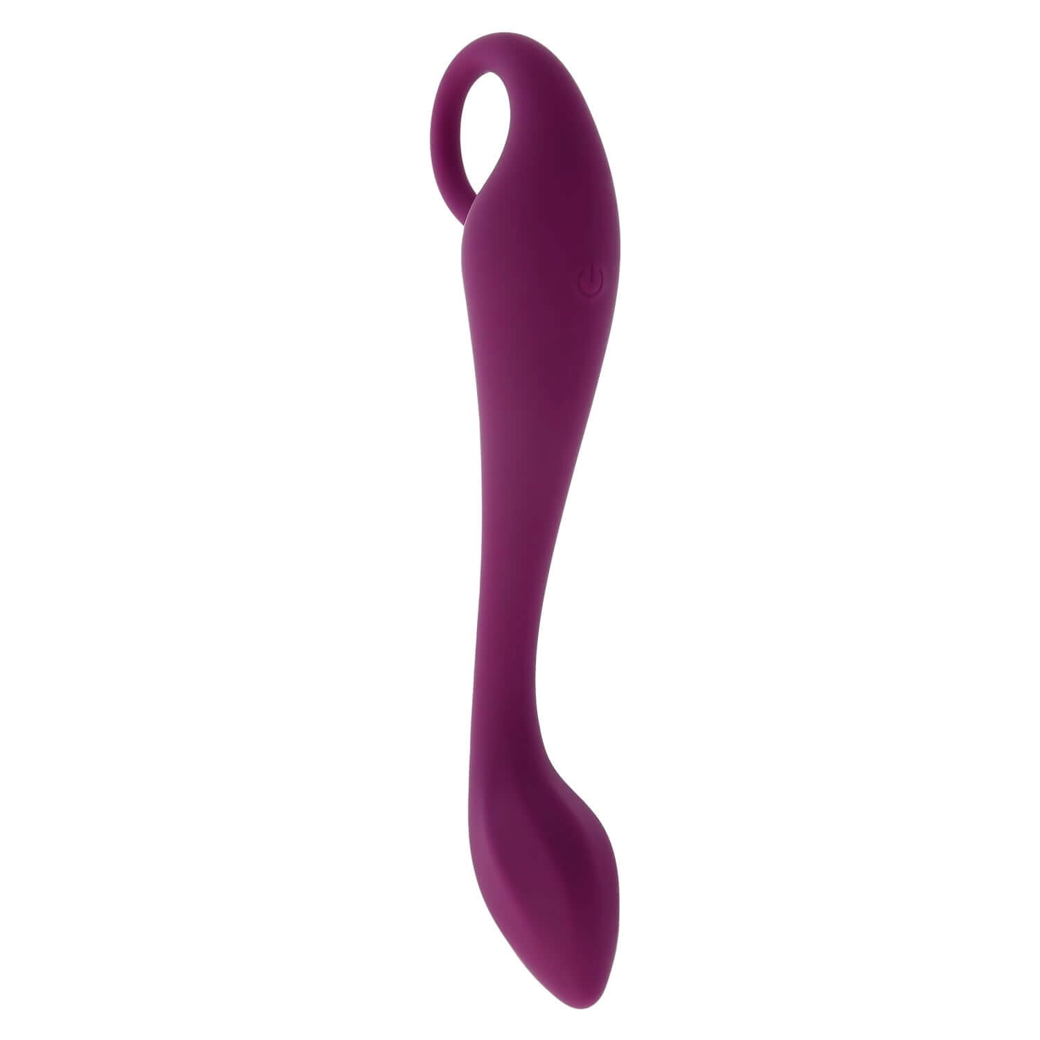 Lochness G-spot vibrator in burgundy, featuring a gently arched shaft and a ring handle for easy navigation.