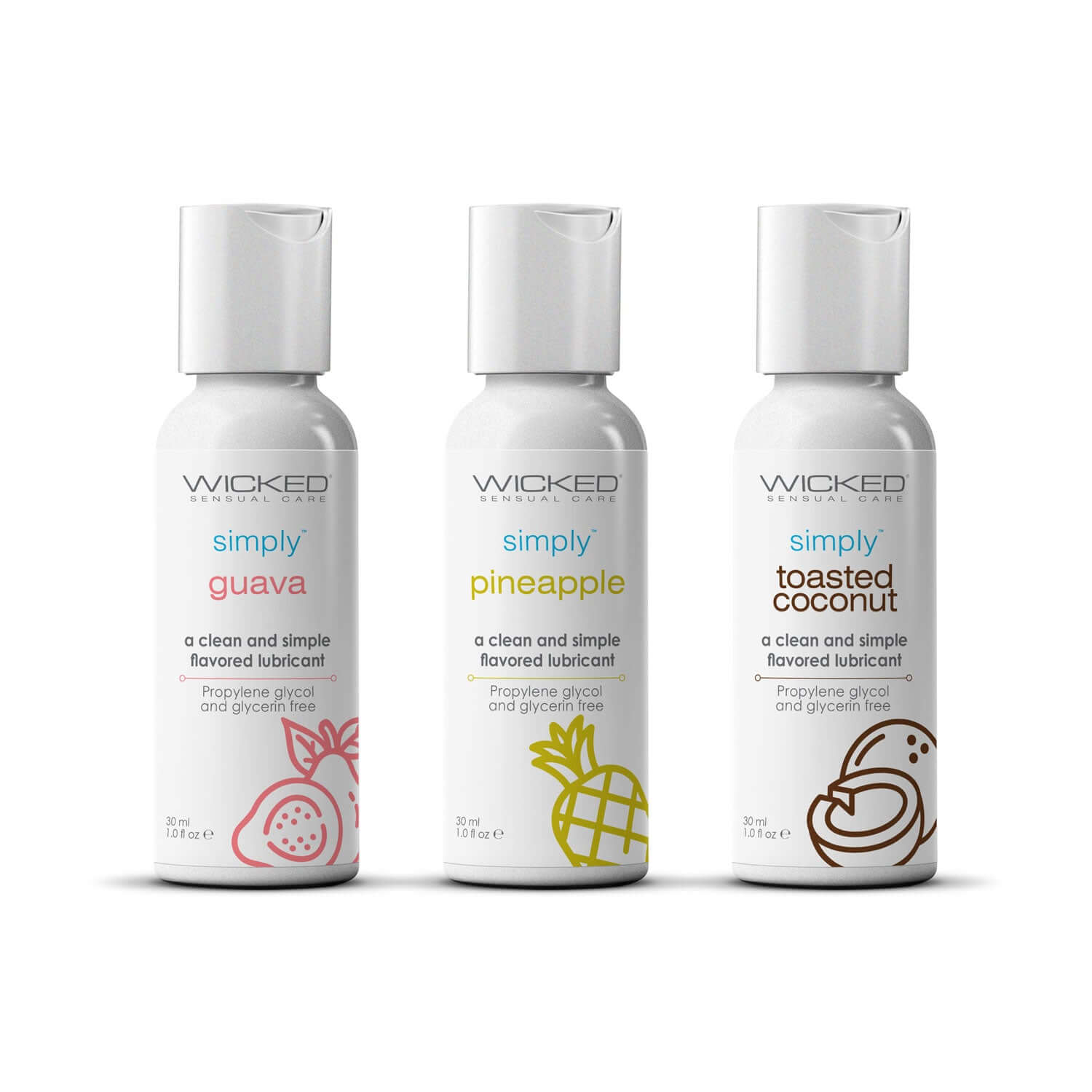 Wicked Simply Tropical Trio 1oz Travel Size Guava, Pineapple, and Toasted Coconut Flavored Lubes