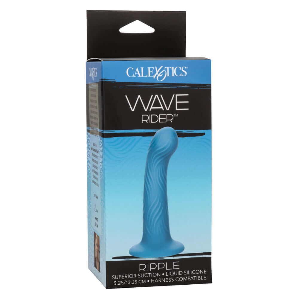 Wave Rider Ripple Dildo - Blue in Packaging, Liquid Silicone with Wavy Texture for Enhanced G-spot Stimulation