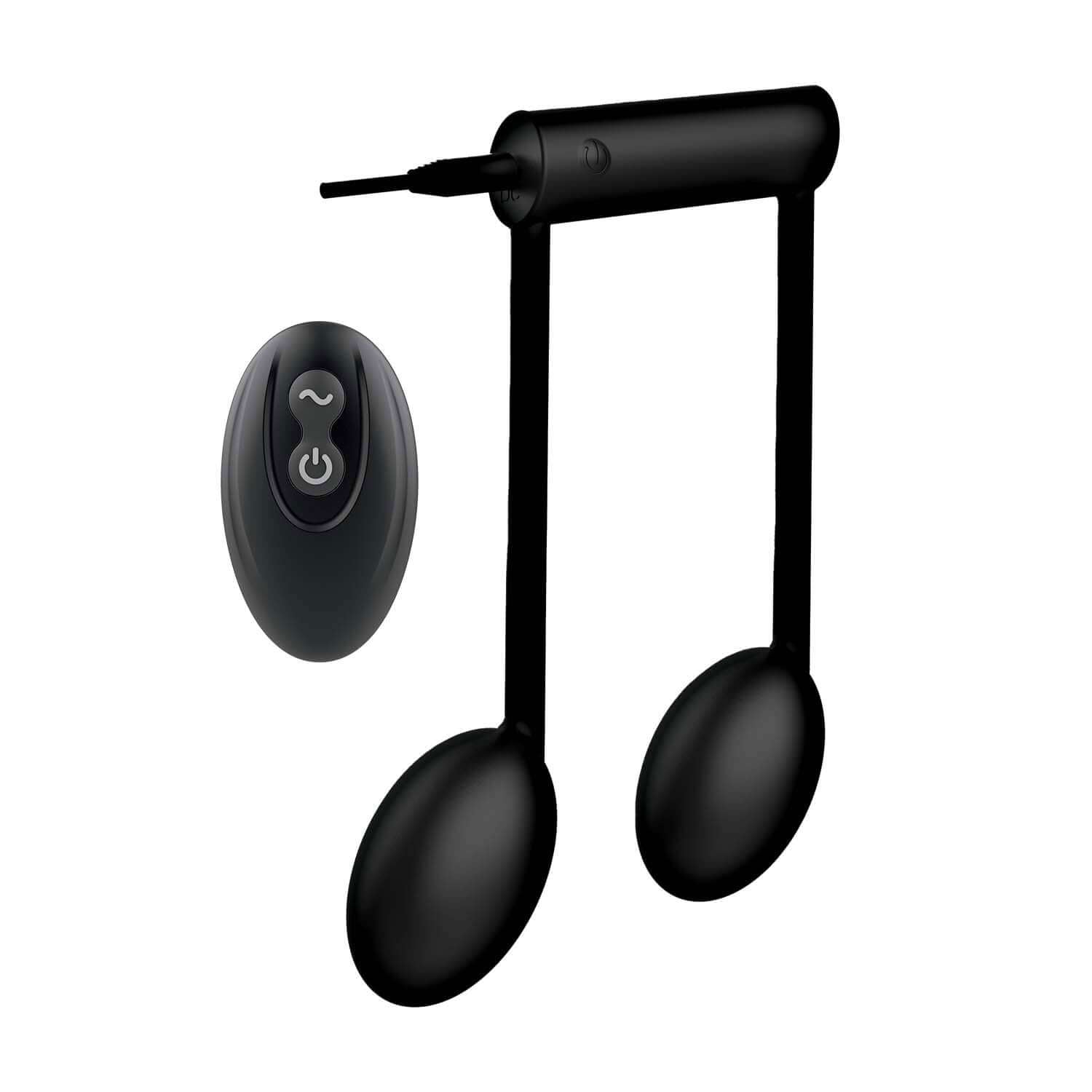 Black Beat Remote Note Vibe by Nasstoys, music note-shaped vibrator with remote, offers 10 vibration functions and powerful dual motors.