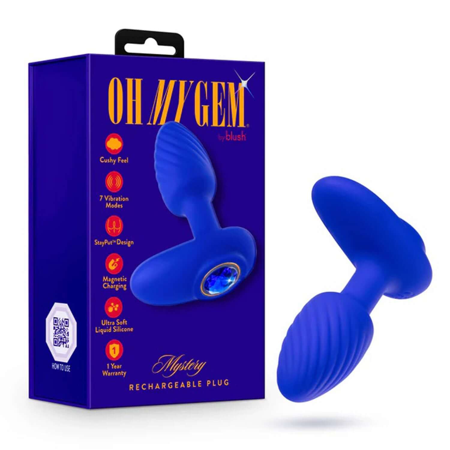 Oh My Gem Mystery Plug with Sapphire Gem - Blue Vibrating Anal Plug with 7 Settings and Stayput Design