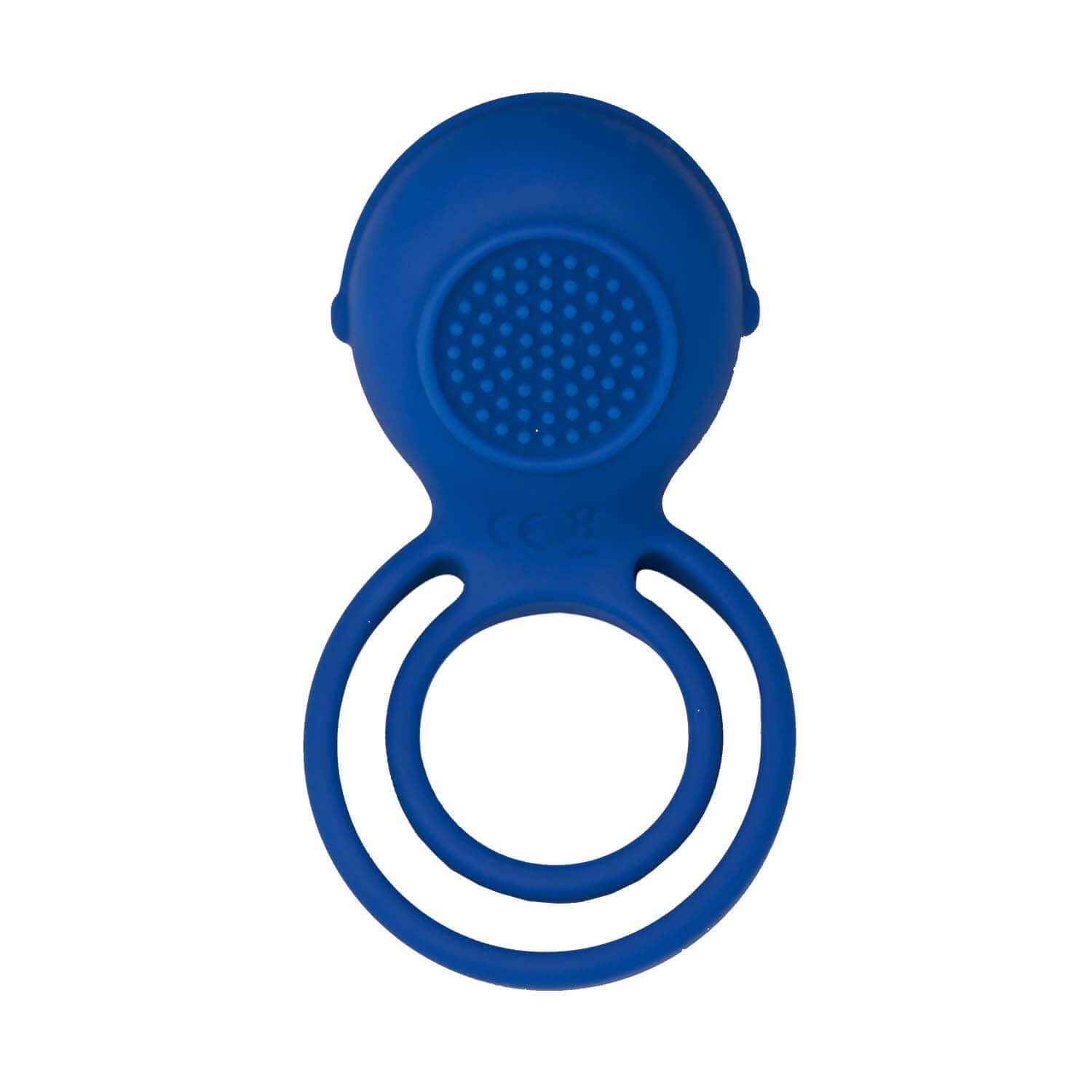 Blue vibrating cockring with nub-textured stimulator, made from body-safe silicone for enhanced pleasure and partner satisfaction.