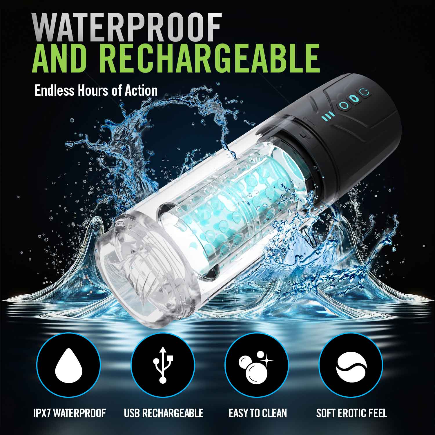 Whirlwind Pro Masturbator – Waterproof, USB Rechargeable, Easy to Clean, Soft Erotic Feel - Black