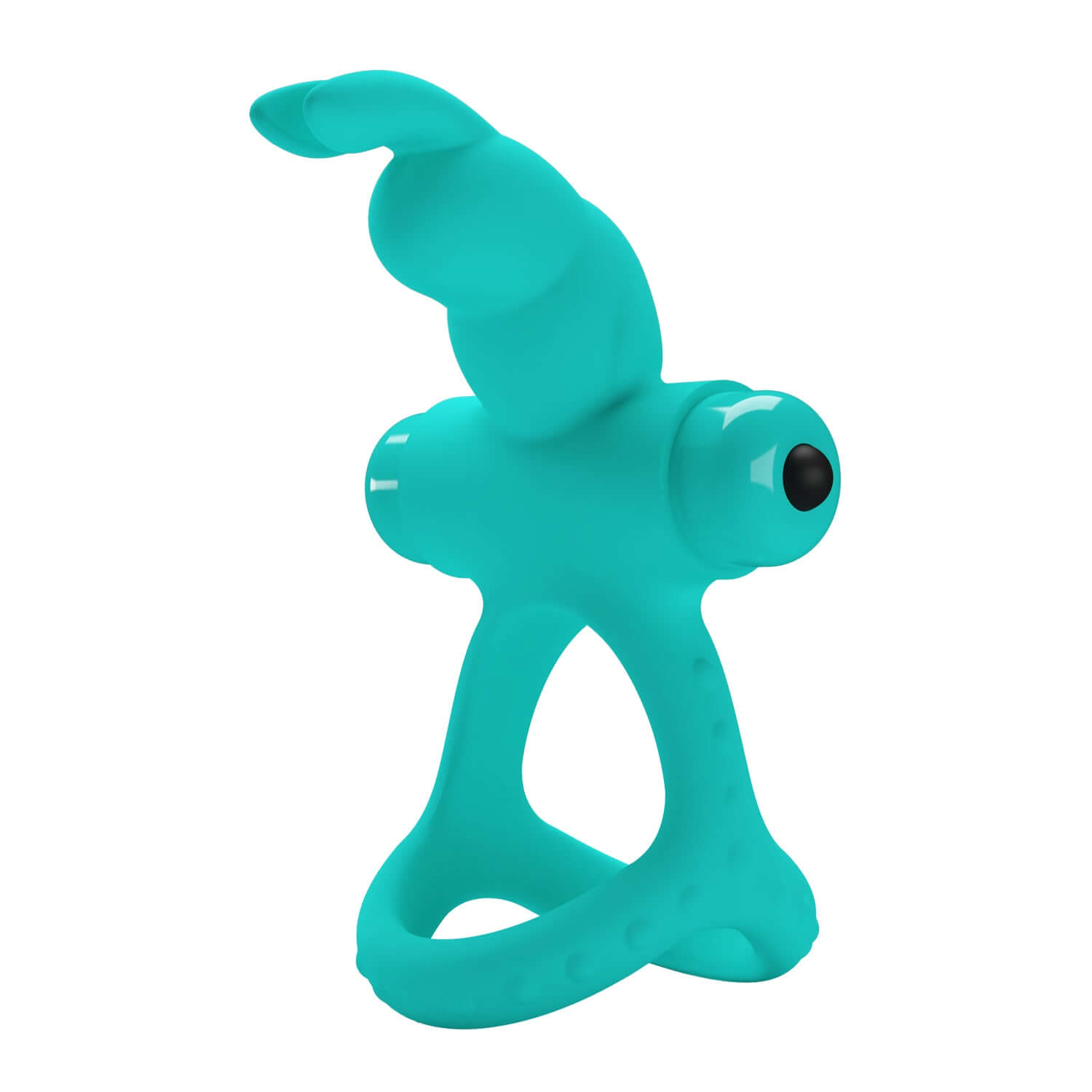 Passionate Figgy Penis Ring in turquoise with buzzing bunny design and secure silicone fit for enhanced pleasure.