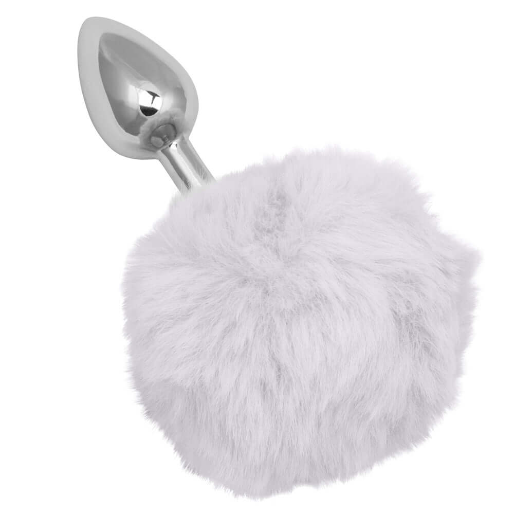 Running Wild Bunny Anal Plug with sleek metallic probe and fluffy white bunny tail for playful and adventurous sensual experiences