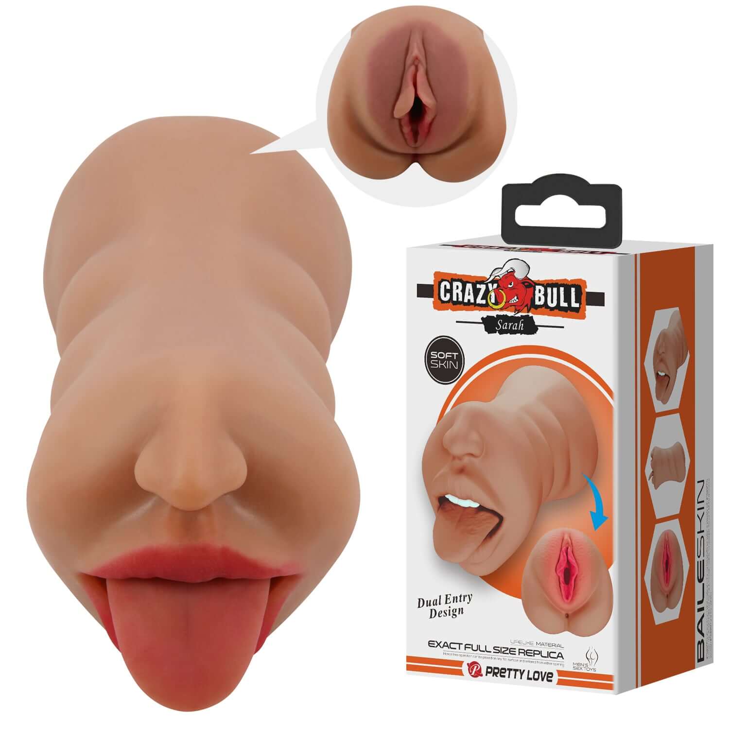 Realistic Sarah mouth masturbator sleeve with dual entry design and soft skin texture for ultimate pleasure.