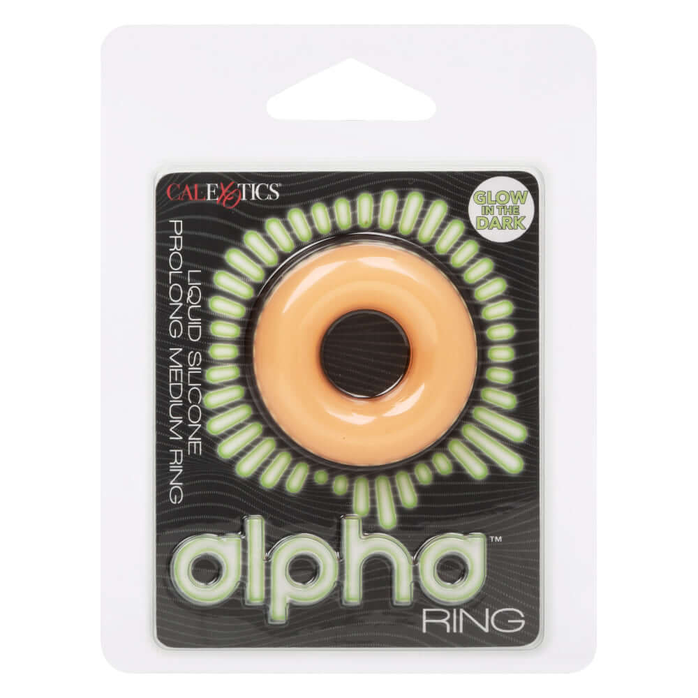 Alpha Glow-in-the-Dark Liquid Silicone Prolong Medium Ring in Orange Packaging